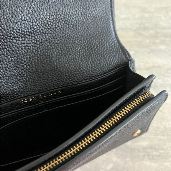 Authentic Tory Burch Black Leather Wallet with Gold Emblem - Picture 4 of 6